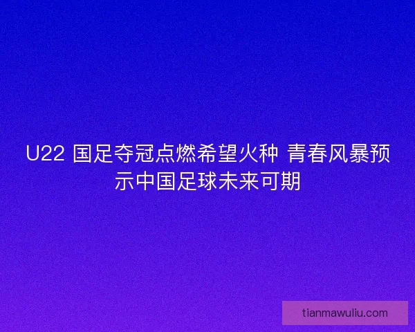 U22 国足夺冠点燃希望火种 青春风暴预示中国足球未来可期
